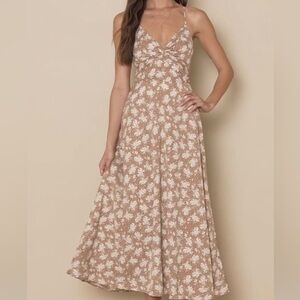 Brown and white dress with lace up back